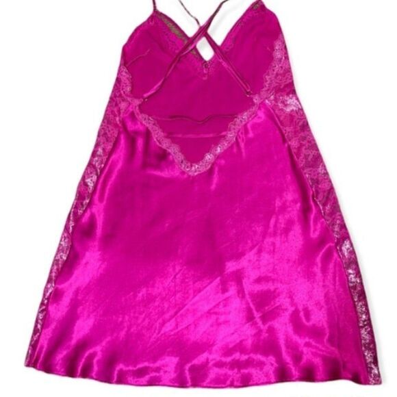 Victoria’s Secret Small Hot Pink Lingerie Slip Dress with foiled lace! Sexy! - Picture 3 of 5